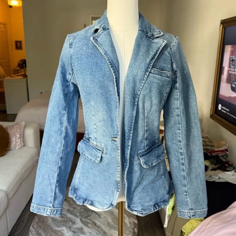 Anthropologie Dear John Minah Denim Blazer Fitted Blue Denim Jacket XS - Picture 4 of 10